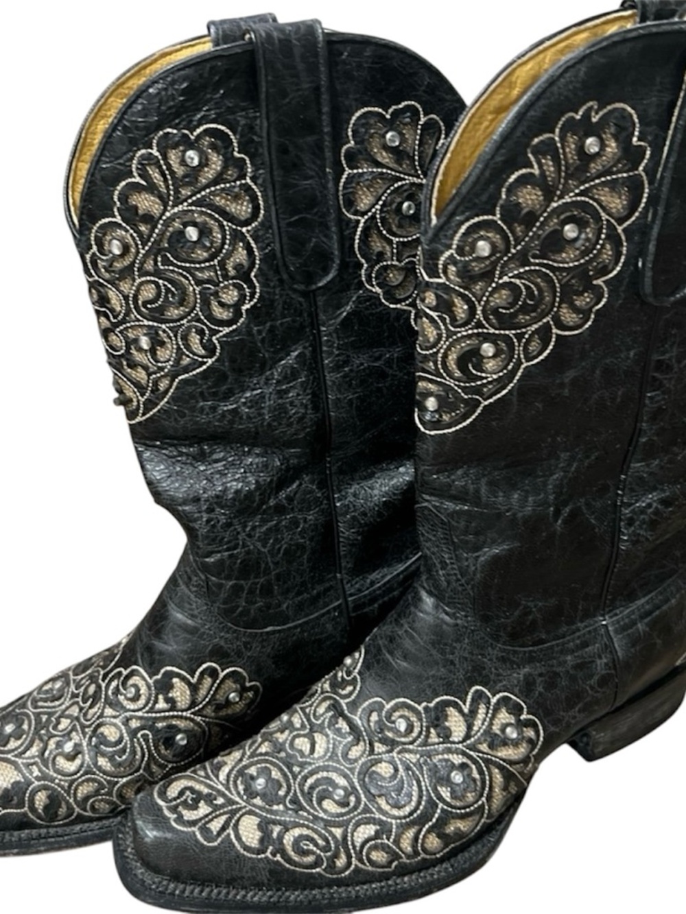 Black Embroidered Western Cowboy Boots Yippee Ki-Yay Old Gringo Cowboy Boots 9.5
